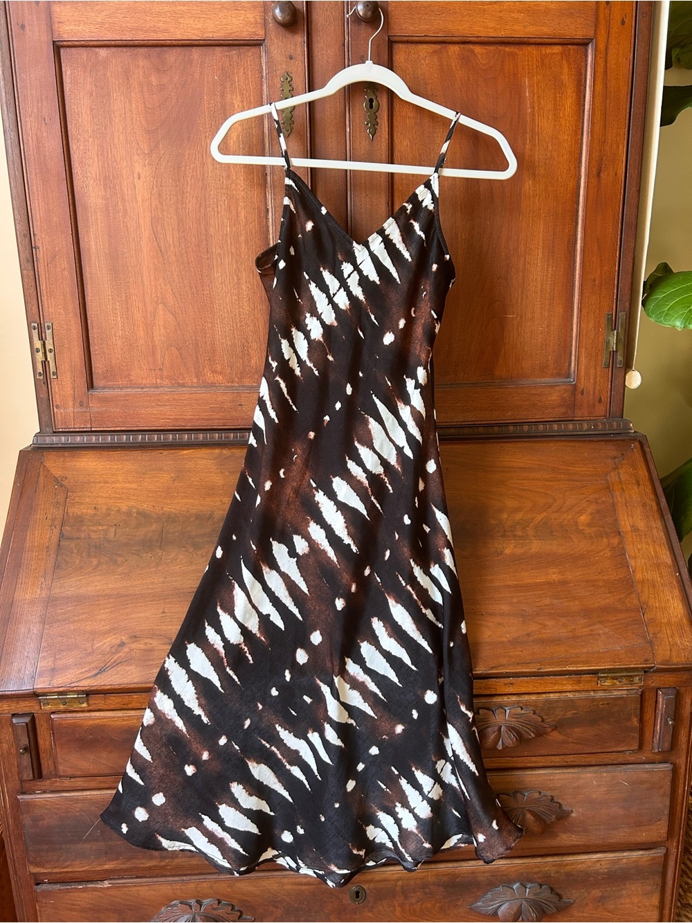 Slip Dress in Brown and White Tie-Dye